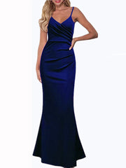 Hoobd2023 Draped V-Neck Classy Evening Long Dress Women Black Satin Formal Dress Sleeveless Floor-Length Sexy Bodycon Dresses robe