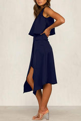 Hoobd O Neck Slit Hem Skirts Set