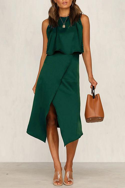Hoobd O Neck Slit Hem Skirts Set