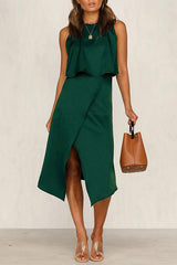 Hoobd O Neck Slit Hem Skirts Set