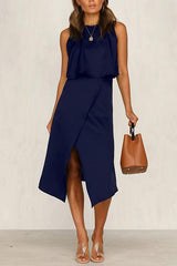 Hoobd O Neck Slit Hem Skirts Set