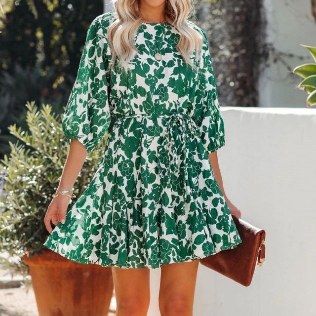 Puff-Sleeve Floral Mini Smock Dress