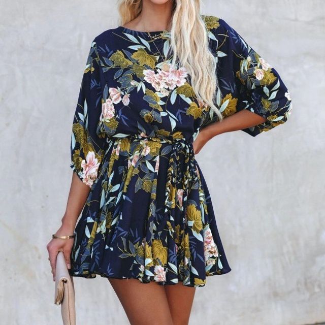 Puff-Sleeve Floral Mini Smock Dress