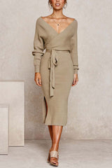 Hoobd V Neck Backless Sweater Dress(5 Colors)