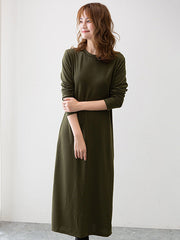 Simple Solid Color Round-Neck A-Line Midi Dress