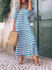 Hot Green Printed Vacation Loose Maxi Dresses