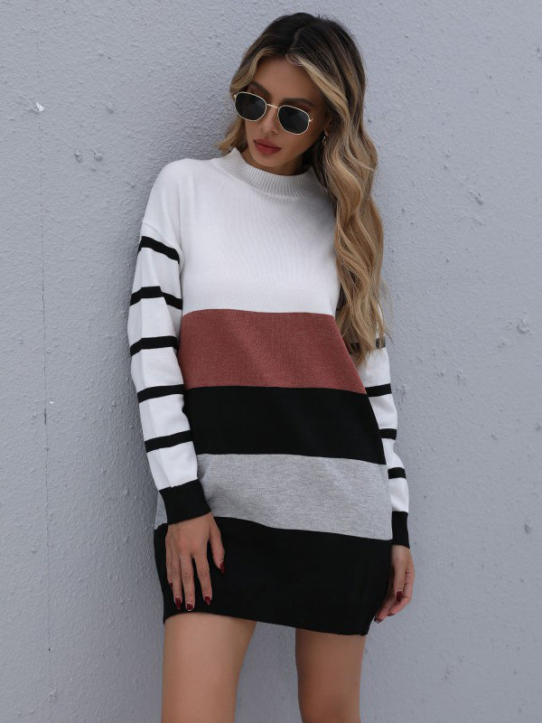 Urban Contrast Color Striped Sweater Dress Mini Dress