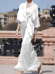 Half Sleeves Loose Solid Color V-Neck Maxi Dresses