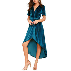 Fashion V Neck Velvet Midi Dress