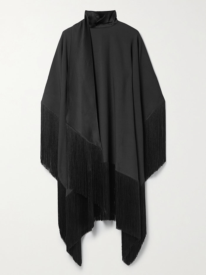 Loose Fringed High Neckline With A Scarf-Like Panel Solid Midi Dresses