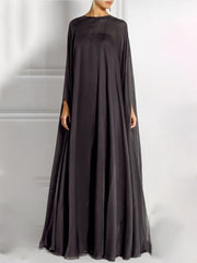 Simple Two Pieces Inner Slip Dress+See Through Outer Cape Maxi Dress