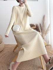 Urban Long Sleeves Solid Color Round-Neck Sweater Dresses