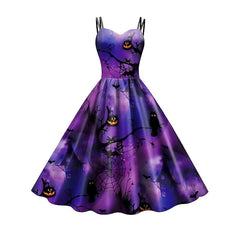 Women's Halloween Dress Retro 1950s Vintage Dress Midi Dress Holiday Backless Print Pumpkin Spaghetti Strap Sleeveless Regular Fit Spring Fall 2023 Deep Purple Purple S M L XL