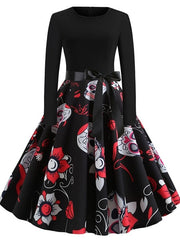 Women's Halloween Dress Swing Dress Black Dark Grey Orange Long Sleeve Pumpkin Bow Winter Fall Autumn Crew Neck Winter Dress Fall Dress 2023 S M L XL 2XL