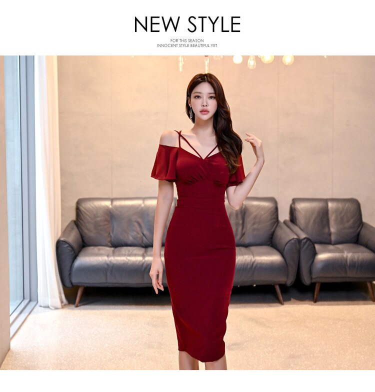 Autumn Vintage Sexy Vestidos Simple Chic Neck Party Dress Women Office Bodycon Sheath Casual Pencil