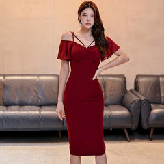 Autumn Vintage Sexy Vestidos Simple Chic Neck Party Dress Women Office Bodycon Sheath Casual Pencil