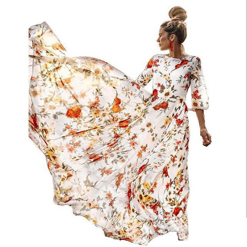 Women's Fashion Printed Chiffon Vacation Dress