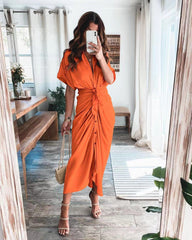 Commuter Tie Lapel Fashion Forged Long Shirt Maxi Dresses