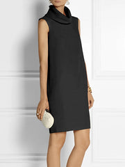 Loose Sleeveless Solid Color High-Neck Mini Dresses