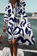 Floral Printed Long Sleeve Casual Beach Midi Dress