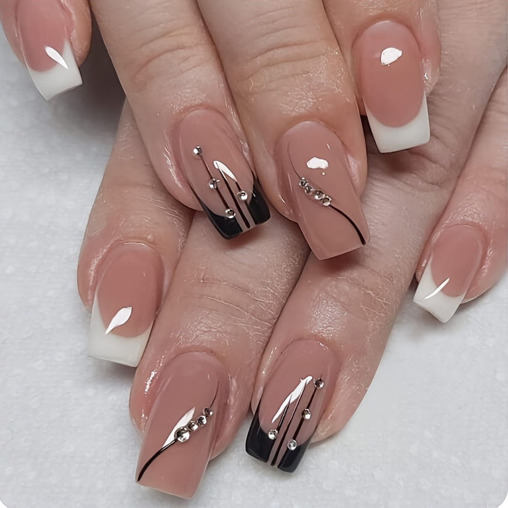 24 Pcs Pink Ballet False Nails With Glue Detachable French Wearable Press On Nails Acrylic Manicure Tips