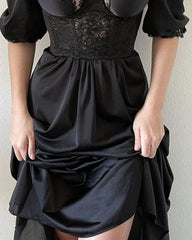 Hoobd Contrast Lace Puff Sleeve Party Dress