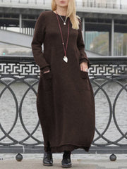 Plain Cowl Neck Loosen Fall Dresses