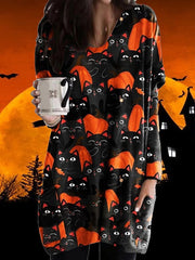 Women's Halloween Dress Casual Dress Shift Dress Print Dress Print Pocket Print V Neck Mini Dress Active Fashion Vacation Long Sleeve Loose Fit Light Yellow Black Yellow Fall Winter S M L XL XXL
