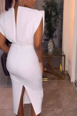 White Daily Celebrities Elegant Simplicity Patchwork Solid Color Dresses