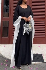 Black Casual Elegant Vacation Patchwork Patchwork Mesh O Neck Long Dress Dresses