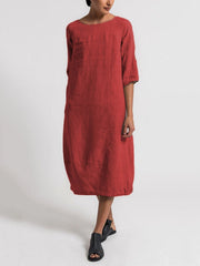 Hoobd Crew Neck 3/4 Sleeve Casual Solid Casualdress