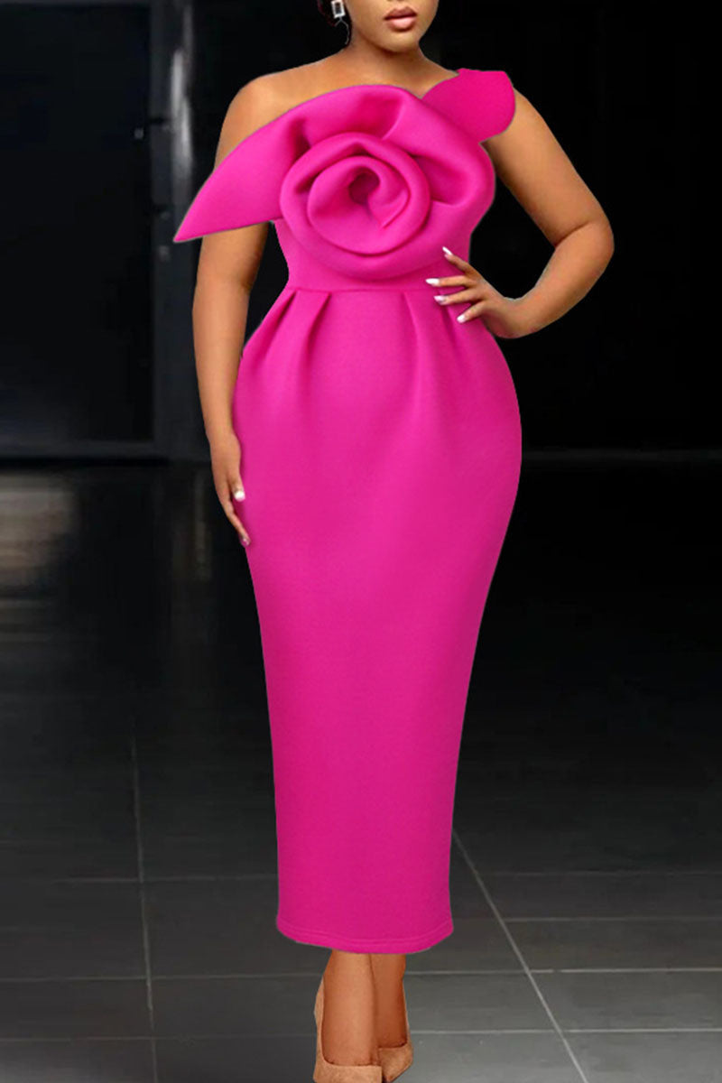 Orange Elegant Solid Patchwork Appliques Oblique Collar Dresses
