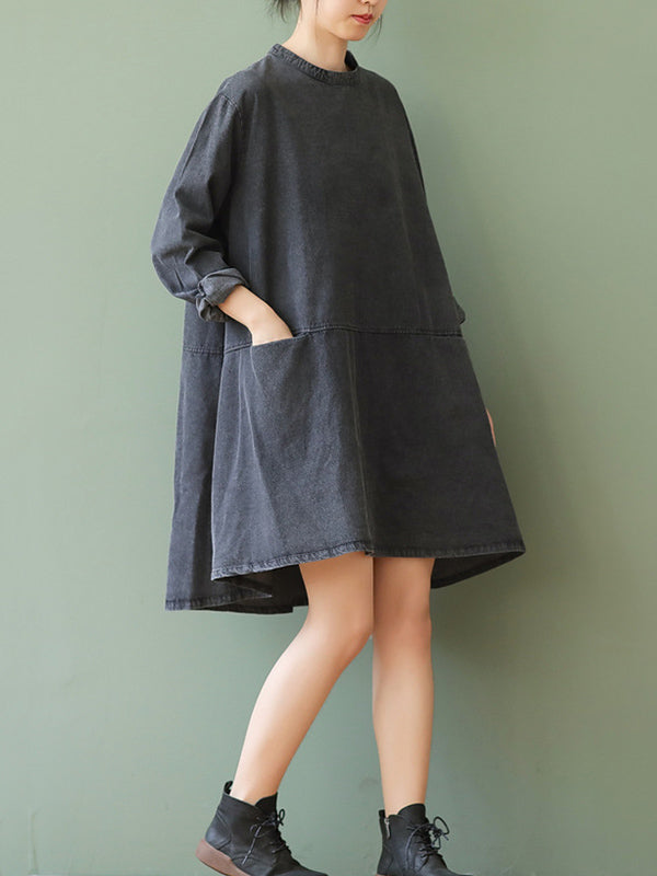 Urban Split-Joint A-Line Long Sleeves Mini Dress