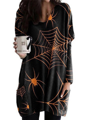 Women's Halloween Dress Casual Dress Shift Dress Print Dress Print Pocket Print V Neck Mini Dress Active Fashion Vacation Long Sleeve Loose Fit Light Yellow Black Yellow Fall Winter S M L XL XXL