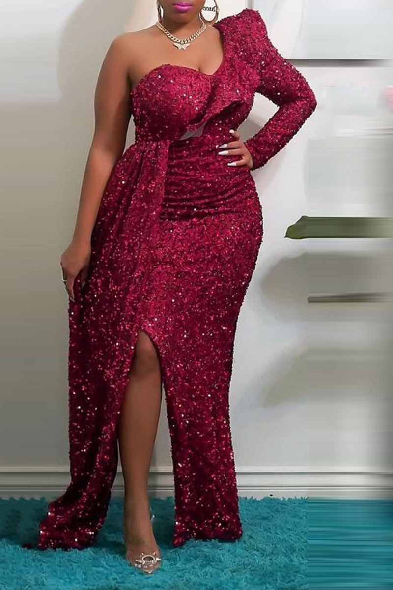 White Celebrities Patchwork Sequins One Shoulder Trumpet Mermaid Dresses