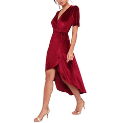 Fashion V Neck Velvet Midi Dress