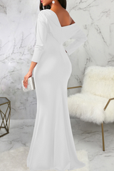 White Street Solid Patchwork One Shoulder Trumpet Mermaid Dresses