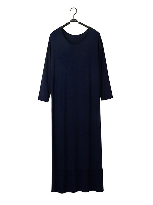 Simple Modal Solid Color Round-Neck Long Sleeves Midi Dress