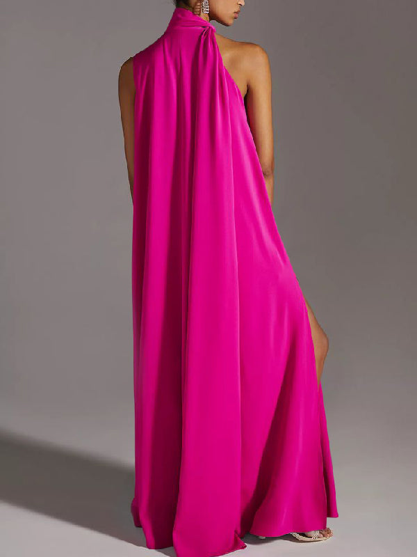 Sleeveless Solid Color Split-Side Round-Neck Maxi Dresses