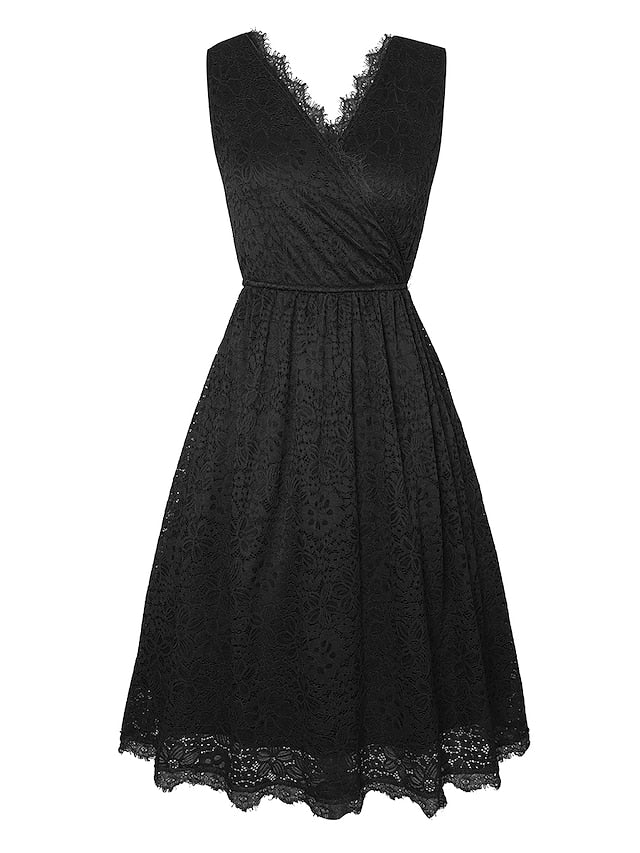 Women's Halloween Dress Retro Vintage Dress Midi Dress Party Lace Plain V Neck Sleeveless 2023 Black White S M L XL