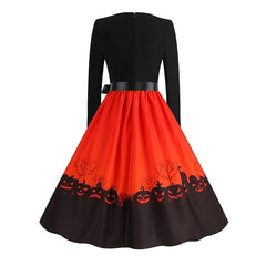 Women's Halloween Dress Retro 1950s Vintage Dress Midi Dress Holiday With Belt Bow Graphic Crew Neck Long Sleeve Regular Fit Spring Fall 2023 Pink Red S M L XL