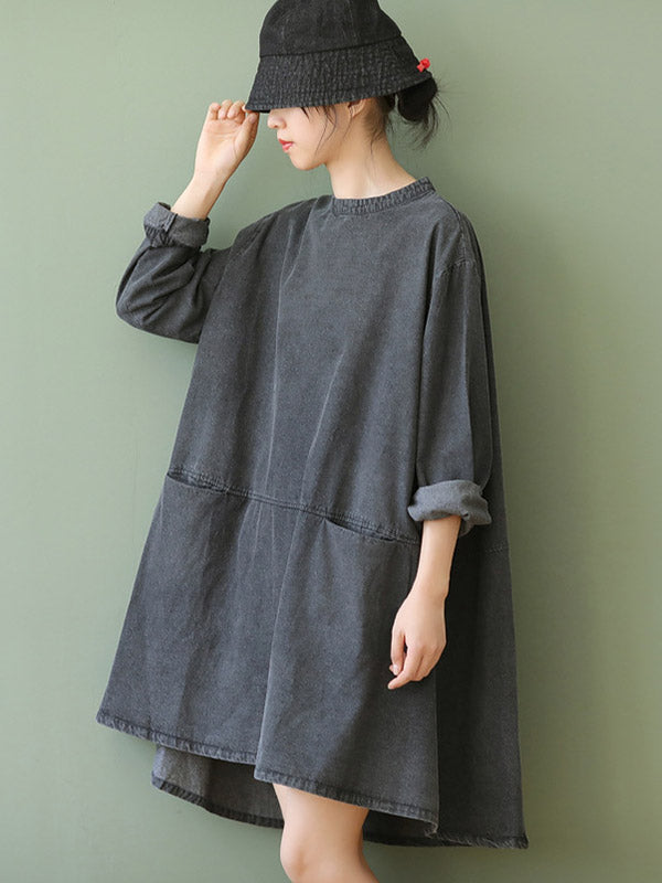 Urban Split-Joint A-Line Long Sleeves Mini Dress