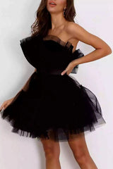 Black Sexy Elegant Solid Patchwork Strapless Princess Dresses