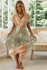 Fashion Bohemian Style Single Breasted Maxi Dress