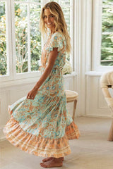 Fashion Bohemian Style Single Breasted Maxi Dress