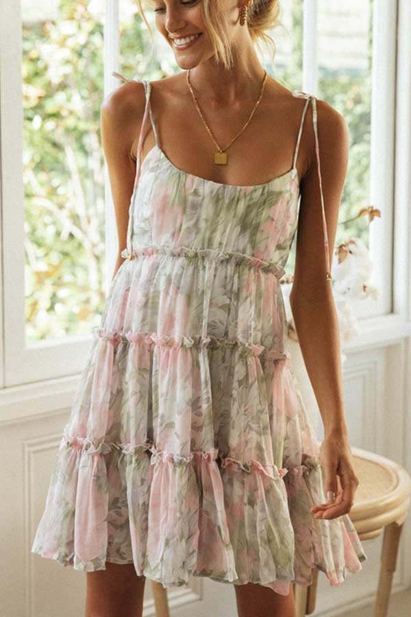 Fashion Lovely Print Sling Chiffon Dress