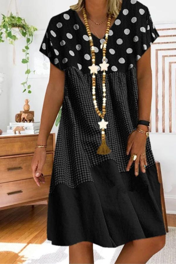 Hoobd Fashion Polka Dot Print Stitching Plus Size Dress