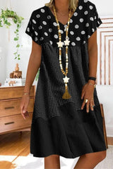 Hoobd Fashion Polka Dot Print Stitching Plus Size Dress
