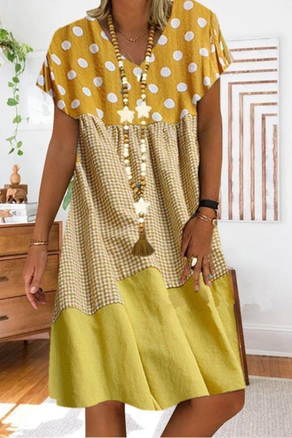 Hoobd Fashion Polka Dot Print Stitching Plus Size Dress