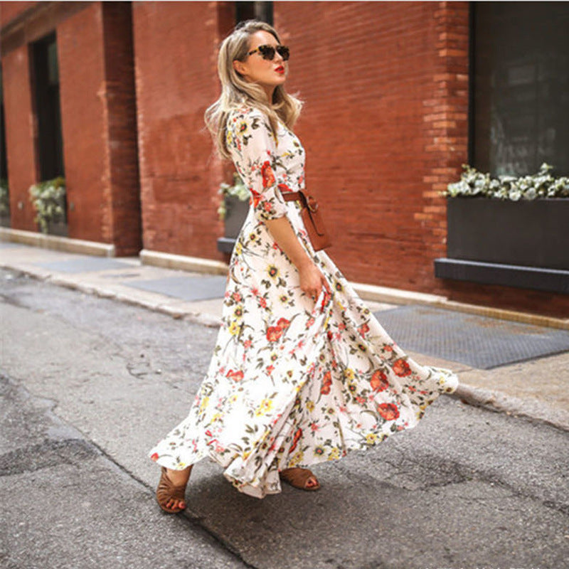 Women's Fashion Printed Chiffon Vacation Dress